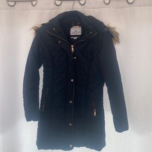 Navy Blue Puffer Coat Fur Lined With Removable hood